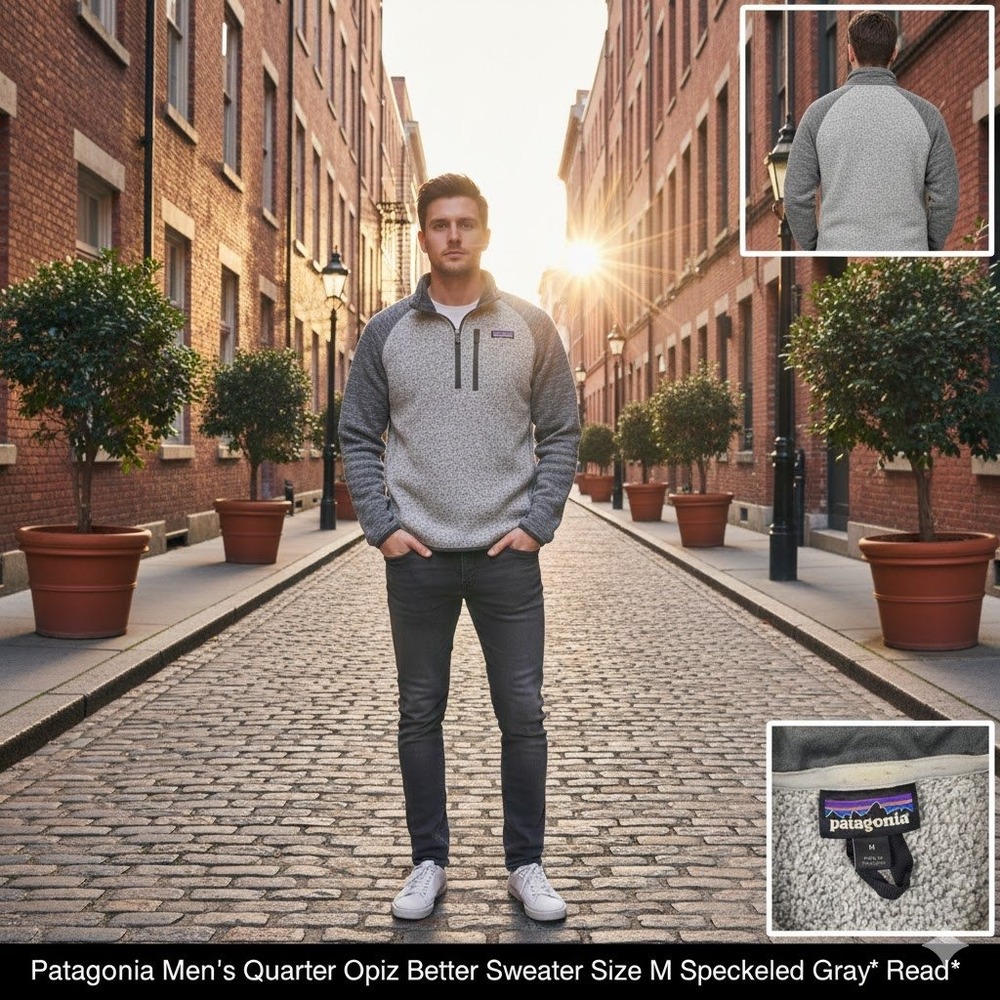 Patagonia Men's‎ Quarter Zip Better Sweater Size M Speckled Gray Read*